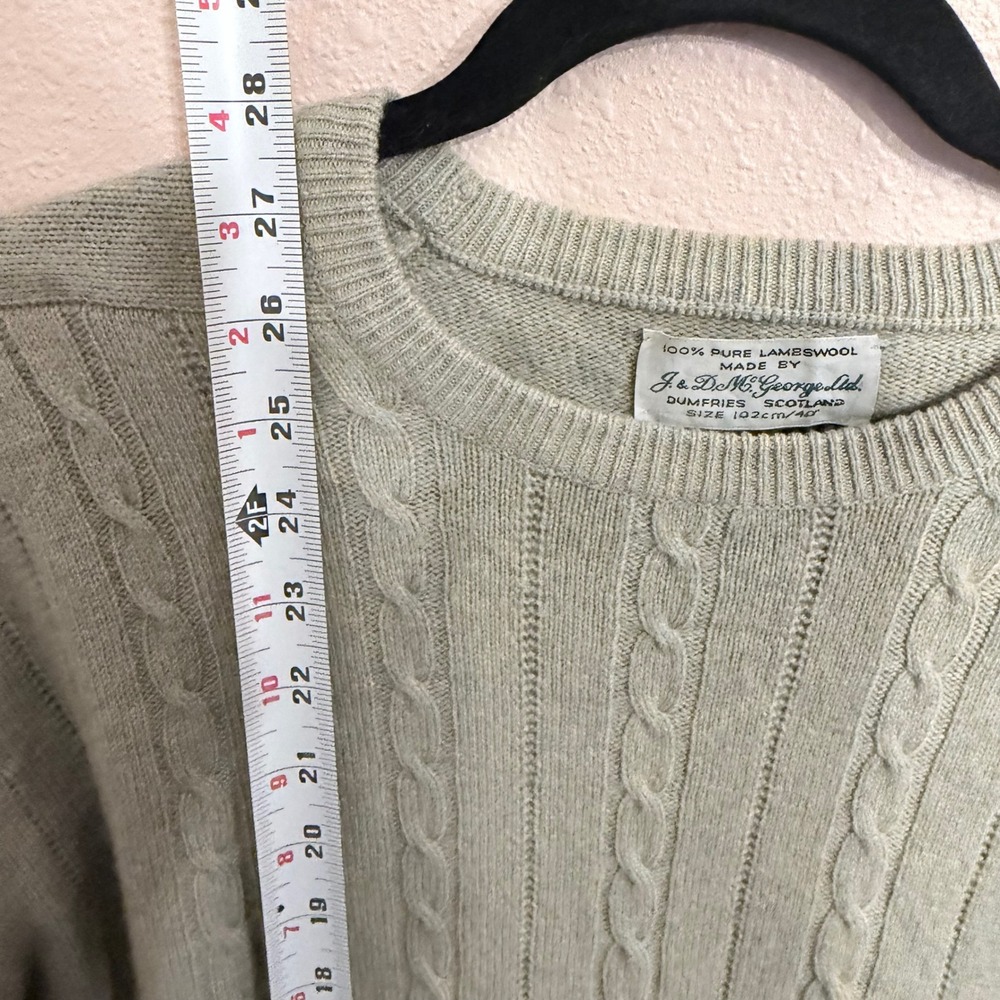 Vintage J & D McGeorge Scotland Pure Lambswool Cable Knit Sweater Cream/Sage 40 - Picture 7 of 7